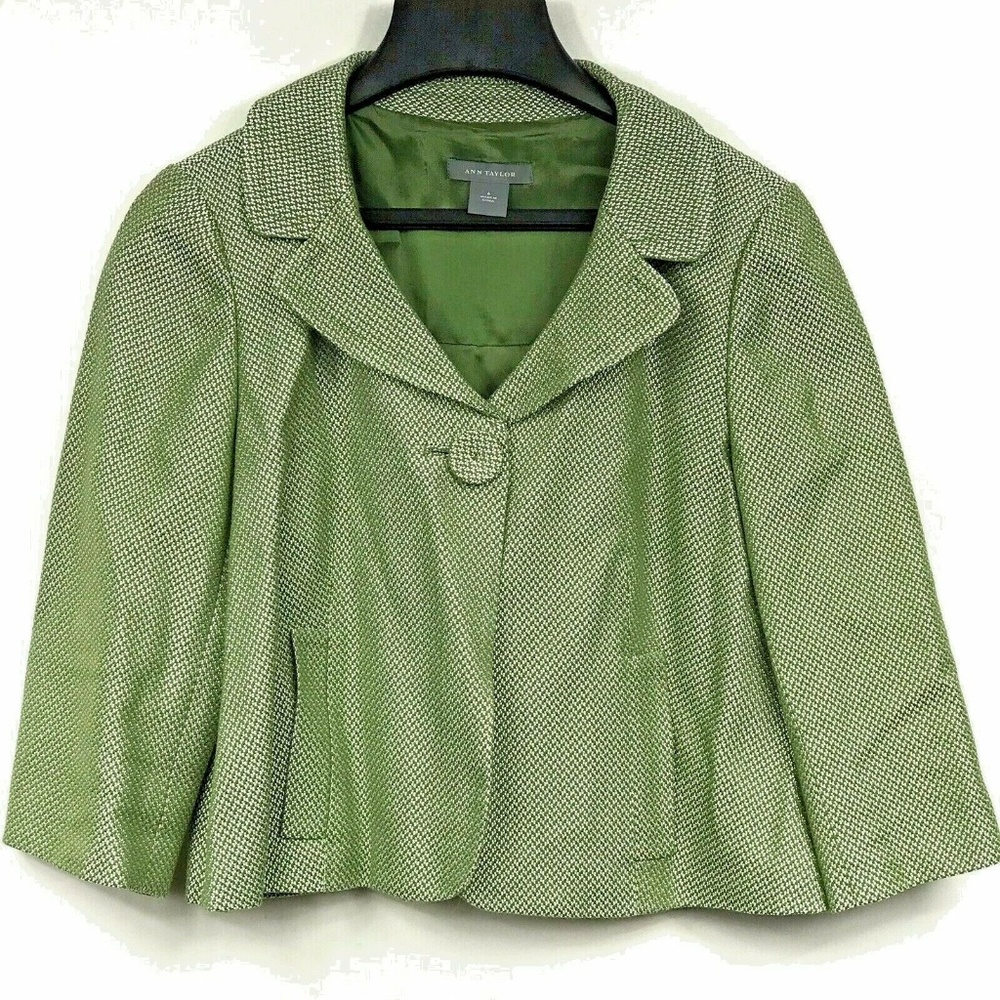 Ann Taylor Blazer Cropped Swing Twill Lined 3/4 SL